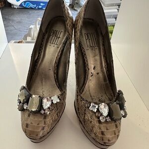 Pelle Moda Snakeskin Embellished Heels